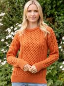 Ladies Merino Wool Aran Sweater - Orange image