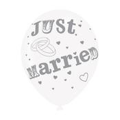 Just Married White/Silver Latex Balloons (6pk) | Wedding Accessories image