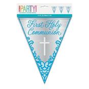 Blue First Holy Communion Foil Pennant Banners - 9ft - Communion Party Pink