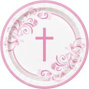 Pink Holy Cross Paper Plates - 22cm (8pk) - Plates