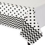 Black Polka Dot &amp; Chevron Plastic Tablecover - 1.4m x 2.6m image
