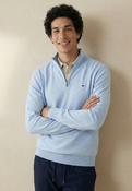 Fynch Hatton - Knitted Cotton Troyer Collar Quarter-Zip, New Breeze