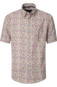 Casa Moda - Short Sleeve Linen Shirt, Red Leaf Print