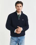 Gant - Merino Cotton Ribbed Half Zip, Evening Blue (XL Only)