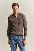 GANT - Cable Knit Half-Zip Sweater, Black Brown Melange image