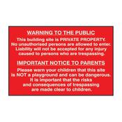 Building Site Warning To Publicm Safety Sign 600 x 400mm