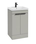 Stockholm 2 Door Floor Standing Vanity Unit - 50mm Arctic Grey Matt with Matt Black Handle - 50cm