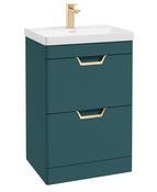 Freya 60cm 2 Drawer Floorstanding Vanity Unit Matt Ocean Blue-Brushed Gold Handle
