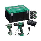 HiKOKI 18V Brushless Combi Drill &amp; Impact Driver Kit c/w 2 x MV Batteries &amp; Charger | KC18DE/JAZ image