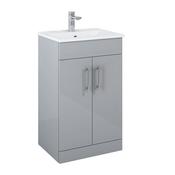 Sonas Belmont Square 50cm Floor Standing 2 Door Vanity Unit - Gloss Light Grey | SQBEL50LG image