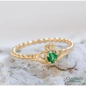10kt Beaded Green CZ Claddagh Ring  image