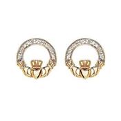 14kt Yellow Gold 0.10ct Lab Diamond Claddagh Earrings image