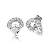 9kt White Gold Claddagh CZ Stud Earrings image