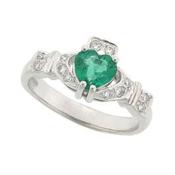 The Ashford Claddagh Ring in 14kt White Gold &amp; Emerald image