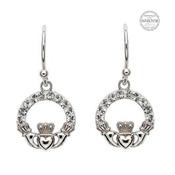 Sterling Silver Claddagh Earrings with Swarovski® White Crystals   image