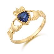Ladies 9kt Yellow Gold Dark Blue CZ Claddagh Ring image