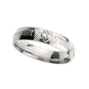 Gents Domed Celtic 18kt White Gold Claddagh Wedding Band image