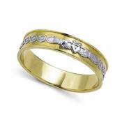 Ladies Flat Scroll 18kt Two-Tone Gold Claddagh Wedding Band image