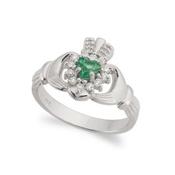The Cashel Claddagh Ring in 18kt White Gold &amp; Emerald image