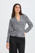 FRANSA Amy V-Neck Blouse - Navy Print image