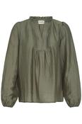 FRANSA Gida Crinkle V-Neck Blouse - Green image