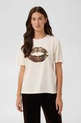 CULTURE Musa Gith Leopard Print Lips T-Shirt - Cream image
