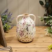 LANGS Distressed Decorative Floral Urn With Handles 21cm