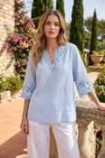COPE CLOTHING Flowy Embroidered Linen Blouse - Blue image