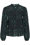 ICHI Gilea Floral Peplum Blouse - Green