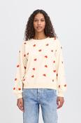 ICHI Kasura Crew Neck Heart Sweatshirt - Cream/Coral