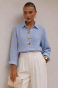 COPE CLOTHING Seaside Gold Buttons LS Linen Shirt - Blue image