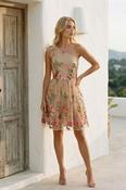 COPE CLOTHING Floral Embroidered One Shoulder Short Tulle Dress image