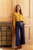 ACTUELLE Wide Leg Jeans with Printed Tie Belt – Dark Blue image