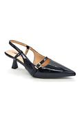 COPE CLOTHING Glossy Buckle-Detail Slingback Heels - Black