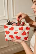 COPE CLOTHING Heart Print Velvet Makeup Bag - Red image