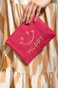 COPE CLOTHING Smiley Face Embroidered Velvet Zip Pouch - Pink