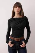 COPE CLOTHING Draped Boat Neck Long Sleeve Top - Black image