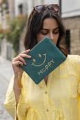 COPE CLOTHING Smiley Face Embroidered Velvet Zip Pouch - Teal image