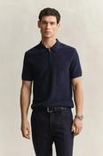 GANT Ribbed Cotton Polo Short Sleeve Sweater - Navy image