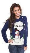 Ladies Snowman Christmas Jumper - Navy image