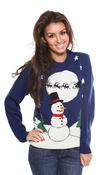 Ladies Snowman Christmas Jumper - Navy image