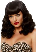 Retro Bang Curly Bob Wig - Black image