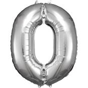 33'' Silver Numbered Foil Balloon #0 image