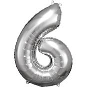 33'' Silver Numbered Foil Balloon #6 image