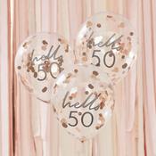 Hello 50 Rose Gold Confetti Balloons - 5 Pack image