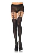 Spandex opaque pantyhose with faux woven garterbelt detail Black image