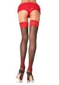Lycra Sheer Cuban Heel Thi Hi W/ Contrast Lace Up Lace Top Black/Red image