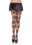Contrast woven floral spandex sheer pantyhose Black/GREY image