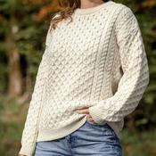 Irish Traditional Merino Aran Sweater - Natural
