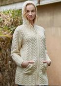 Irish Aran Hooded Coat - Natural image